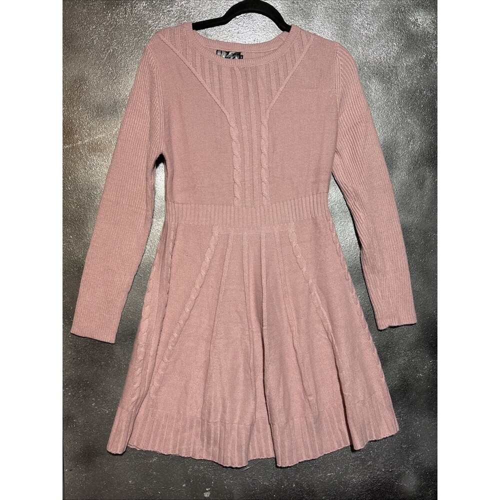 Maisolly Fit & Flare Sweater Dress Medium Pink Cable Knit Cabincore Cozy Fall